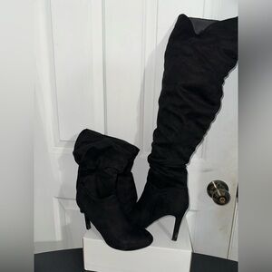 Black WIDE CALF thigh high boots faux suede